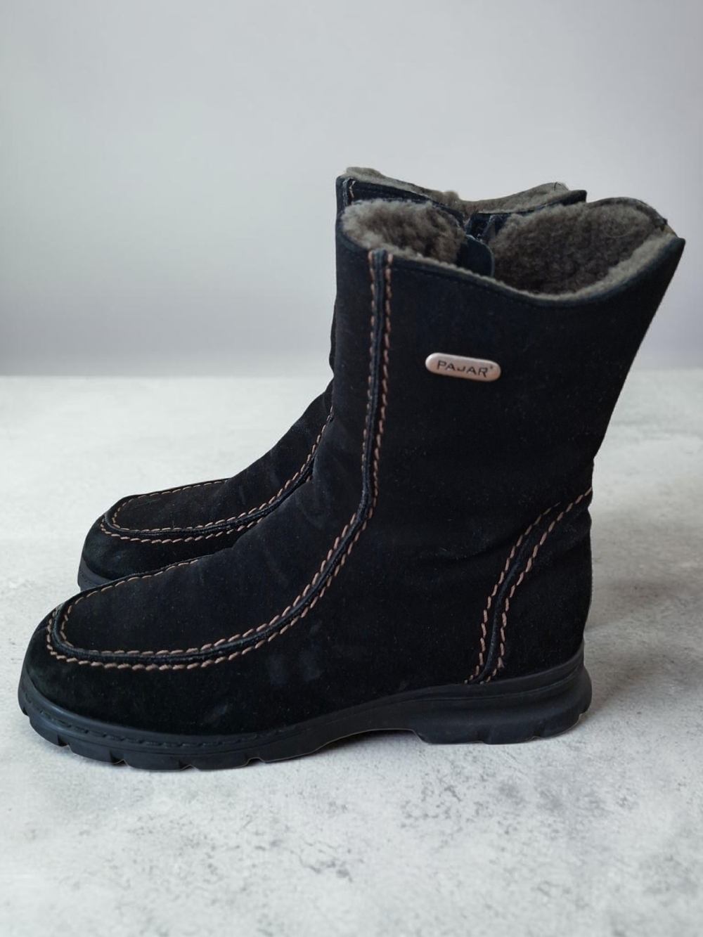 Vintage Pajar Women's Black Suede Genuine Shearling Lining Winter Boots Size 7